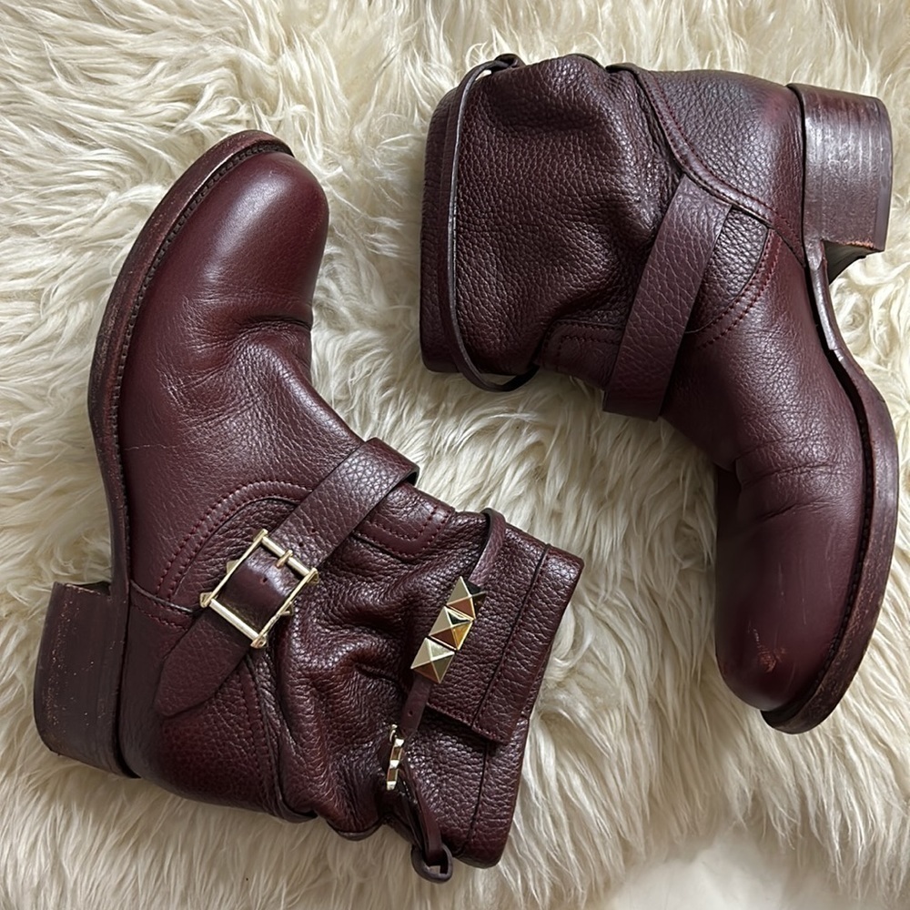 Valentino Rouge Absolute' studded Moto Boot 37.5 women’s DARK RED Preowned - Picture 4 of 12